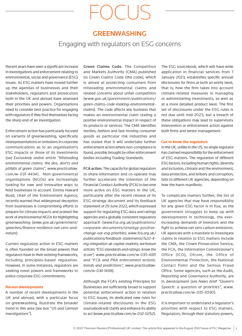PLC-Focus-Greenwashing-engaging-with-regulators-on-ESG-concerns